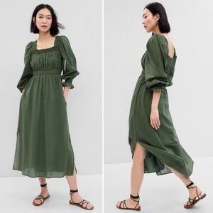 NEW GAP Puff Sleeve Smocked Maxi Dress Size S